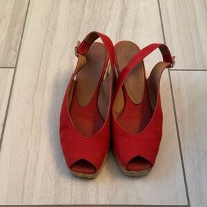 Castañer Dosalia Red Slingback Peep-Toe Wedges
